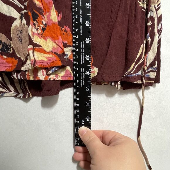 BILLABONG Floral Faux Wrap Mini Dress Flare Sleeve Cutout Back Women’s Size XS - Picture 11 of 16